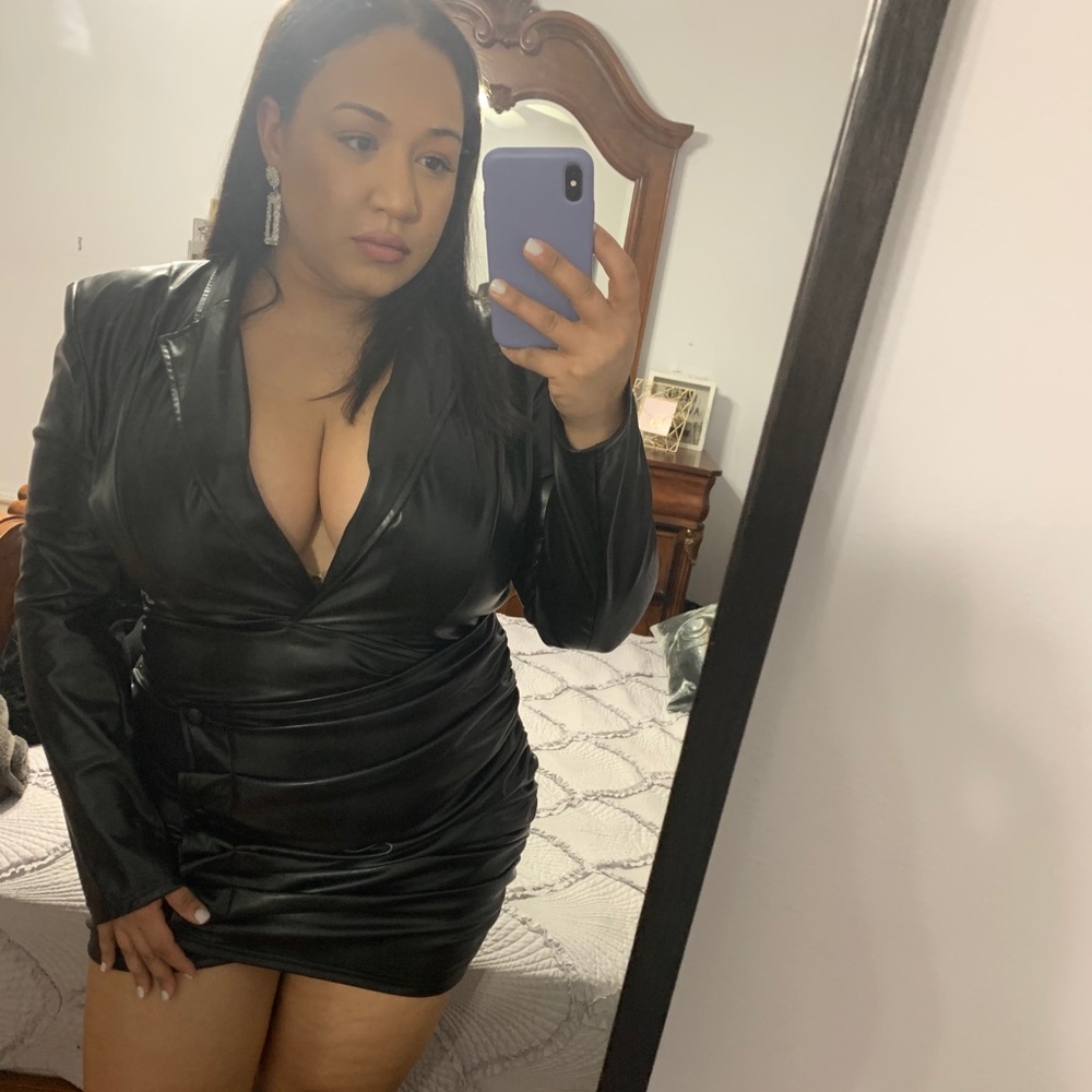 Pretty little thing black faux leather dress uk16